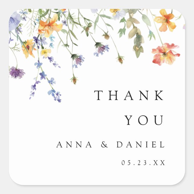 Summer Wildflower Garden Wedding Square Sticker (Front)