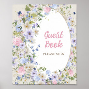 Summer Wildflower Garden Wreath pink Guest Book