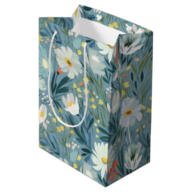 Summer Wildflower Meadow Design Medium Gift Bag (Back Angled)