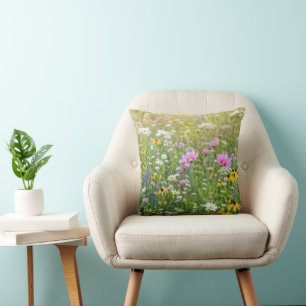Summer Wildflower Meadow Throw Pillow