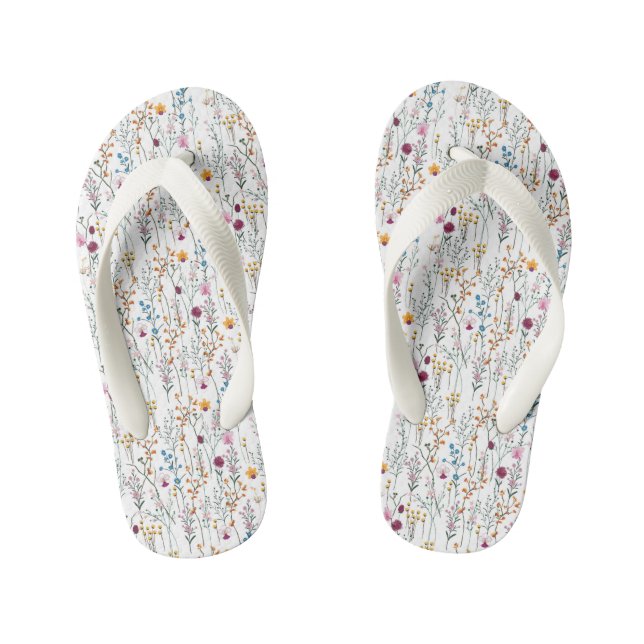 Summer Wildflower Pattern Kid's Flip Flops (Footbed)