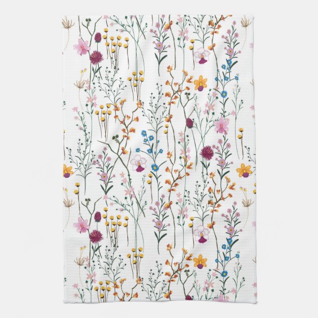 Summer Wildflower Pattern Kitchen Towel (Vertical)