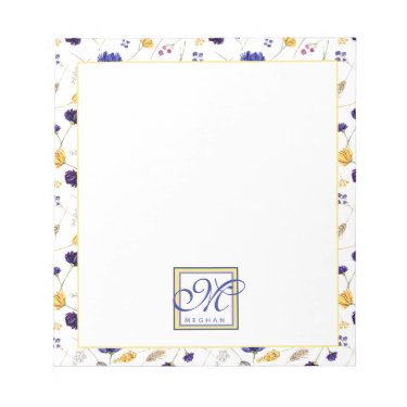 Summer Wildflower Pattern Monogrammed Notepad