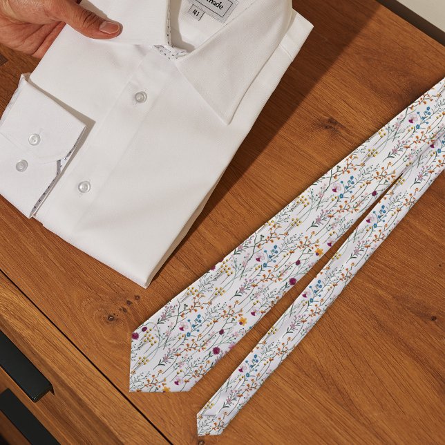 Summer Wildflower Pattern Neck Tie (Tie next to shirt)