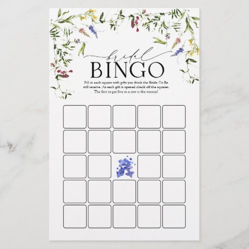 Summer Wildflower Watercolor Bridal Bingo Game