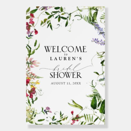 Summer Wildflower Watercolor Bridal Shower Welcome Foam Board