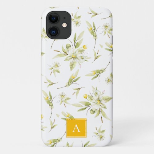 Summer Wildflower Watercolor Pattern Monogram iPhone 11 Case