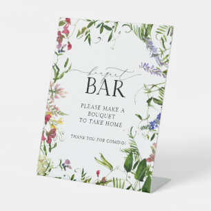 Summer Wildflower Watercolor Shower Bouquet Bar Pedestal Sign