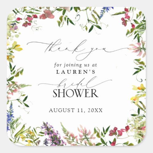 Summer Wildflower Watercolor Shower Thank You Square Sticker