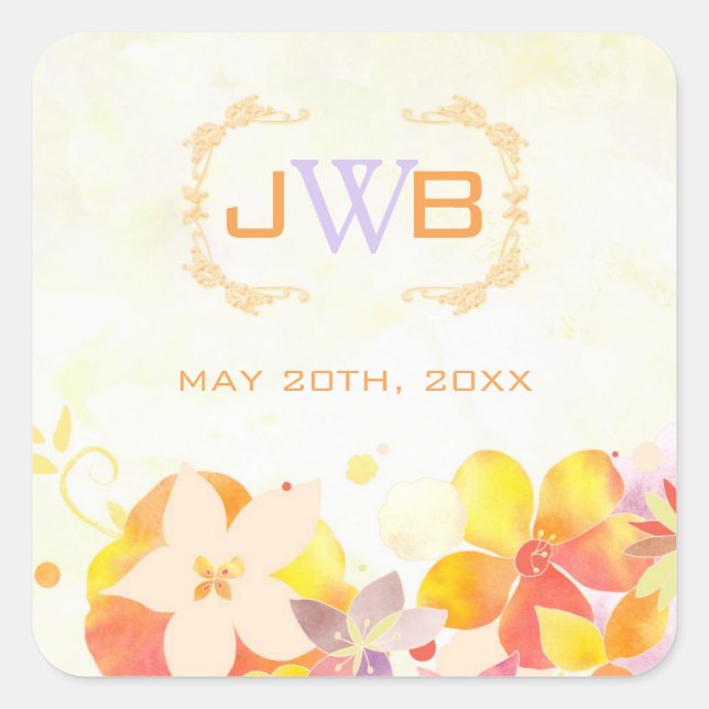 Summer Wildflower Wedding Favor Square Sticker (Front)