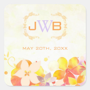Summer Wildflower Wedding Favor Square Sticker