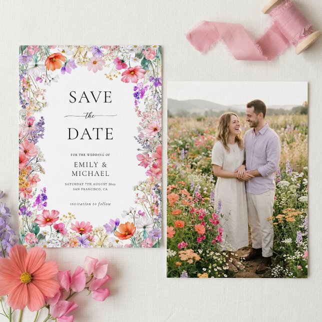 Summer Wildflower Wedding Flat Save The Date Card (Creator Uploaded)