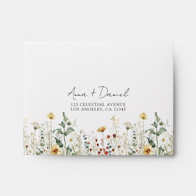 Summer Wildflower Wedding Self-Addressed RSVP Envelope (Front)