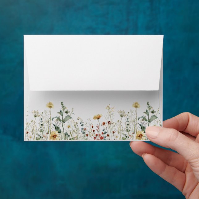 Summer Wildflower Wedding Self-Addressed RSVP Envelope (Hand)