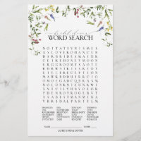 Summer Wildflower Word Search Bridal Shower Game