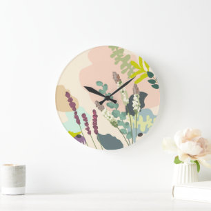 Summer Wildflowers Abstract Pastel Large Clock