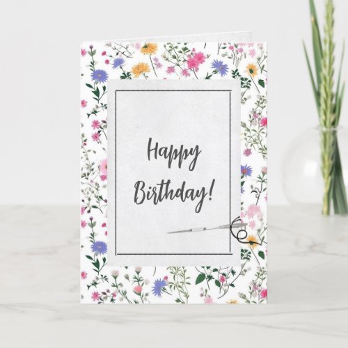 Summer Wildflowers and Needle Birthday  Card