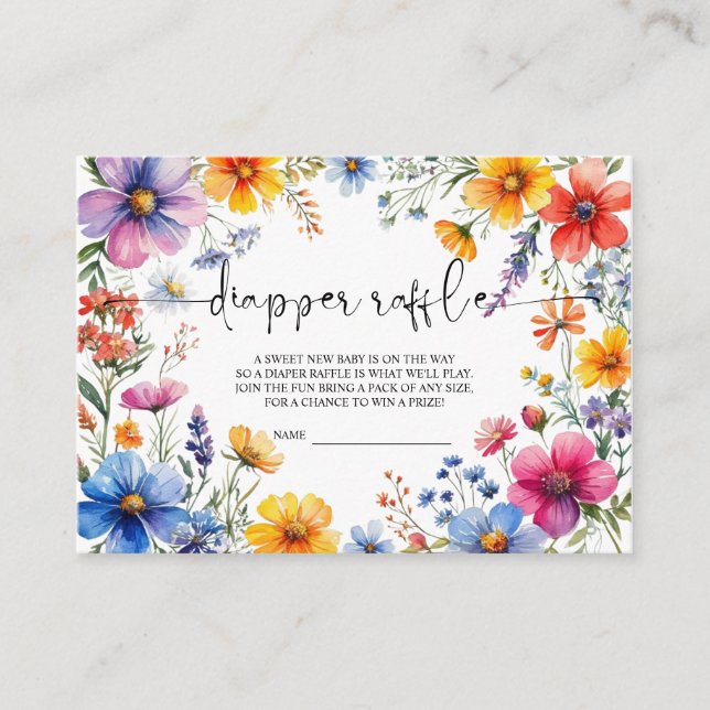 Summer WildFlowers Baby Shower Diaper Raffle Card (Front)