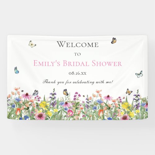 Summer Wildflowers  Butterflies Bridal Shower Banner