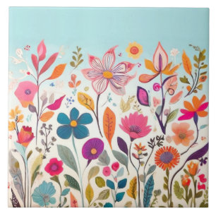 Summer Wildflowers - Colorful Floral Flowers Ceramic Tile