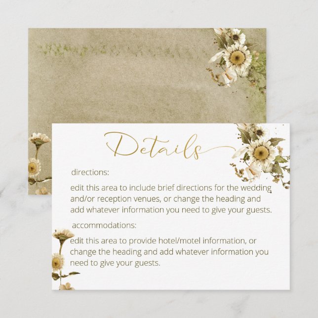 Summer Wildflowers & Daisies Wedding Details Card (Front/Back)