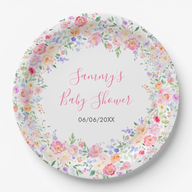 Summer Wildflowers Floral Baby Shower  Paper Plates (Front)