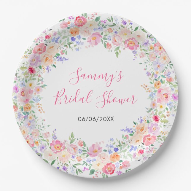 Summer Wildflowers Floral Bridal Shower  Paper Plates (Front)