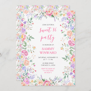 Summer Wildflowers Floral Sweet Sixteen Invitation