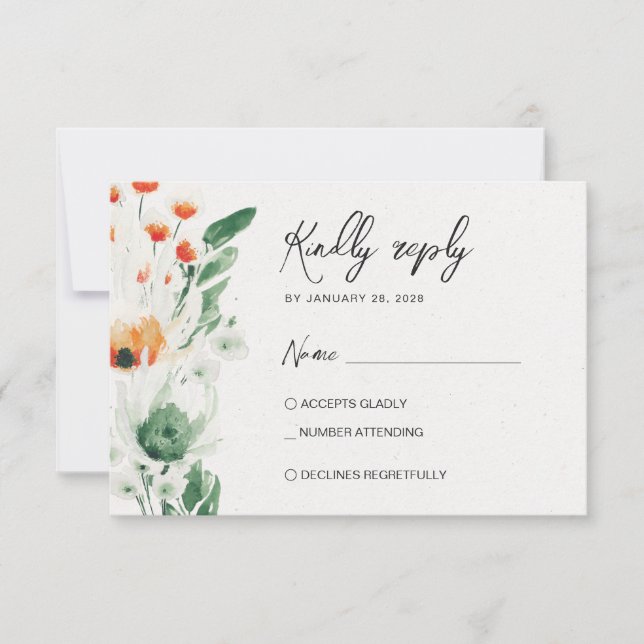 Summer Wildflowers green & orange RSVP Card (Front)