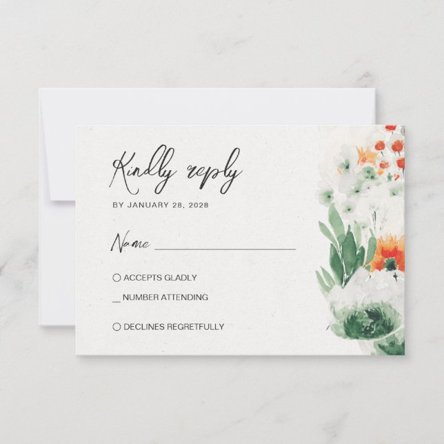 Summer Wildflowers green & orange RSVP Card (Front)