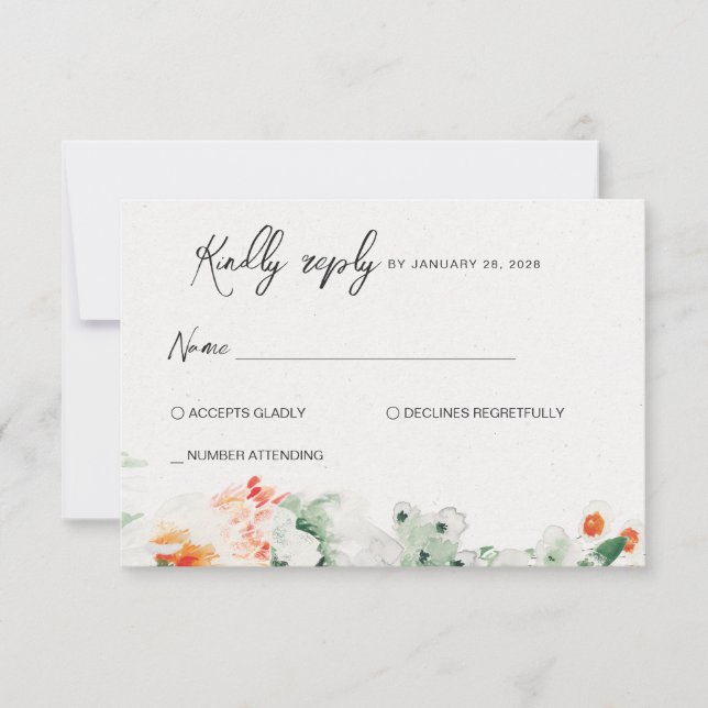 Summer Wildflowers green & orange RSVP Card (Front)