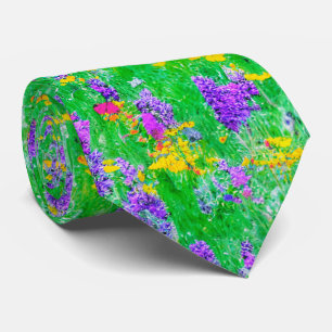 Summer Wildflowers in a Green Field Neck Tie