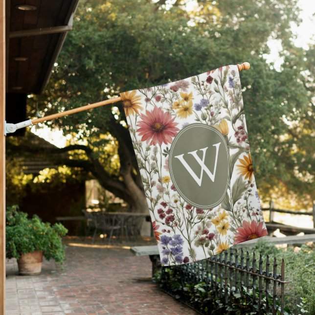 Summer Wildflowers Monogram  House Flag (In SItu)