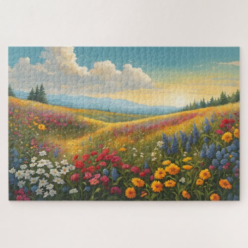 Summer Wildflowers on a Hillside Jigsaw Puzzle