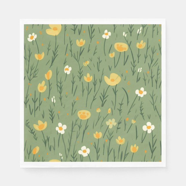 Summer Wildflowers On Green Napkins (Front)