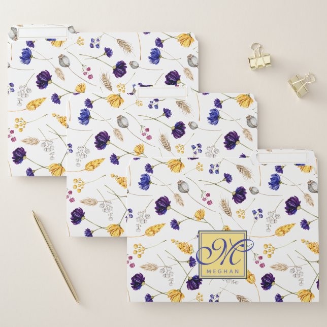 Summer Wildflowers Pattern Monogrammed File Folder (Set)