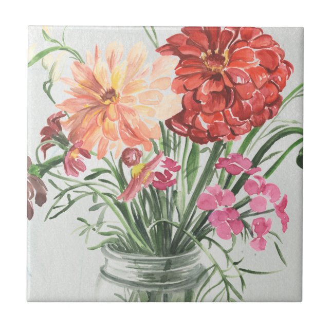 Summer Wildflowers - Pinks & Reds Ceramic Tile (Front)