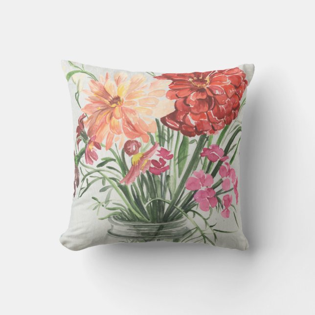 Summer Wildflowers - Pinks & Reds Throw Pillow (Front)