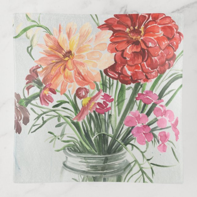 Summer Wildflowers - Pinks & Reds Trinket Tray (Front)