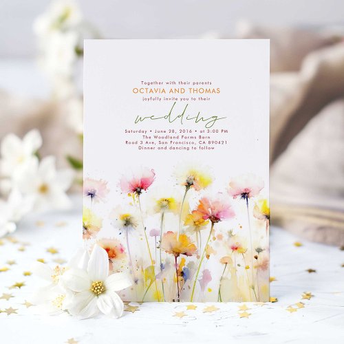 Summer Wildflowers Romantic Boho Wedding Invitation