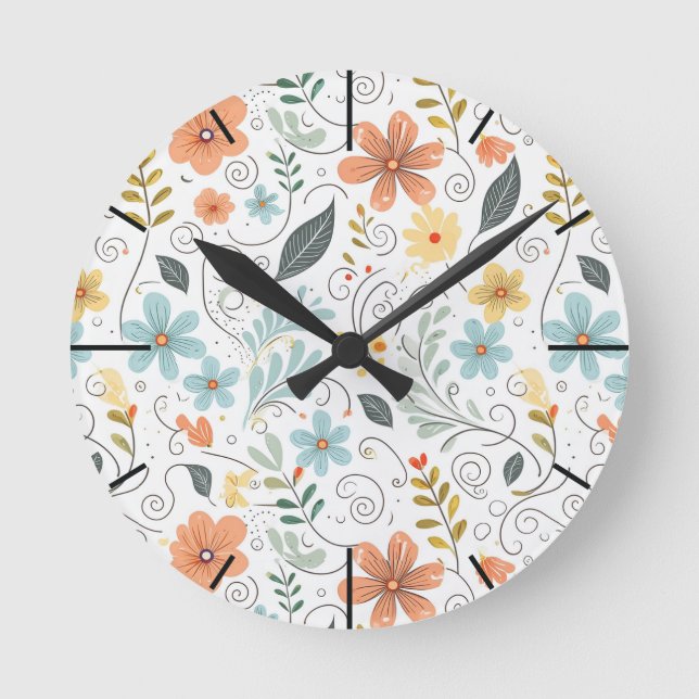 Summer Wildflowers & Swirls ID1064 Round Clock (Front)