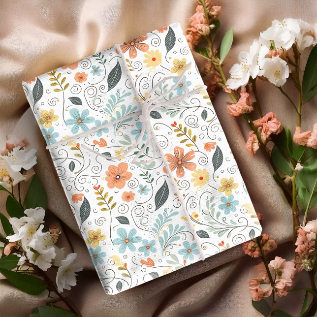 Summer Wildflowers & Swirls ID1064 Wrapping Paper (Creator Uploaded)