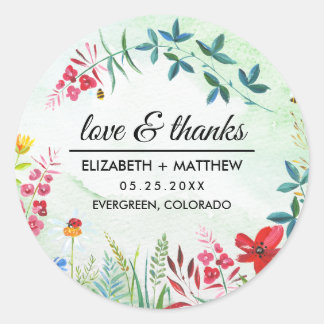 Summer Wildflowers Thak You Wedding  Classic Round Sticker