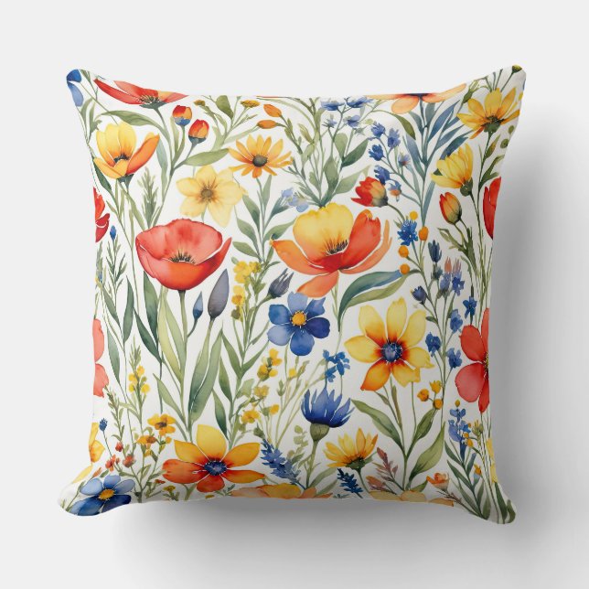 Summer Wildflowers Throw Pillow (Front)