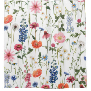 Summer wildflowers, watercolor seamless pattern. shower curtain