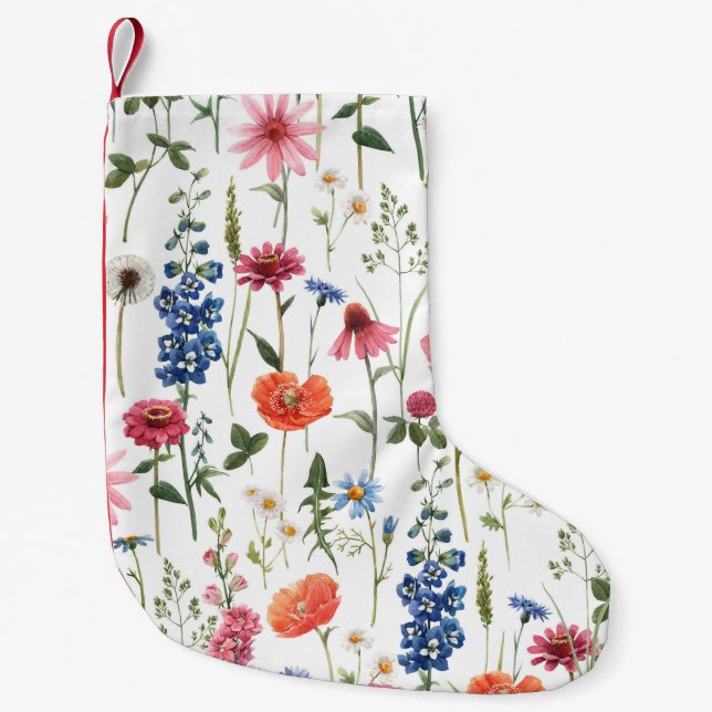 Summer wildflowers, watercolor seamless pattern. small christmas stocking (Front)