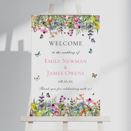 Summer Wildflowers Watercolor Wedding Welcome Sign