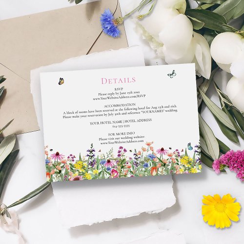 Summer Wildflowers Wedding Details Enclosure Card