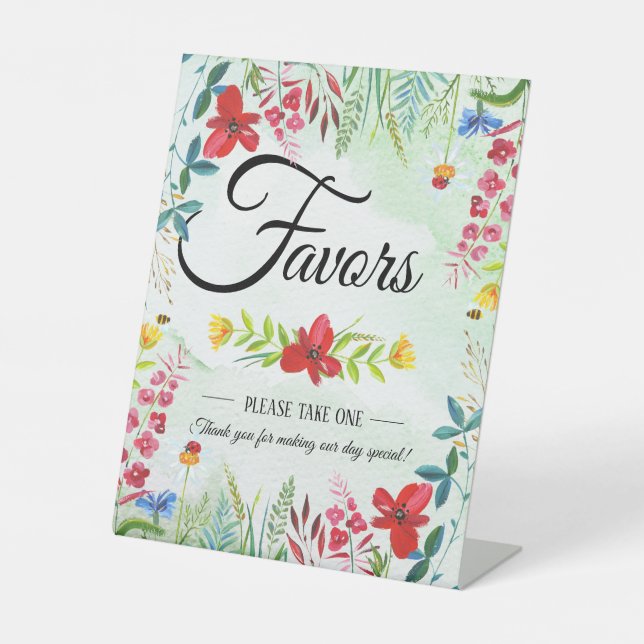 Summer Wildflowers Wedding Favors  Pedestal Sign (Front)