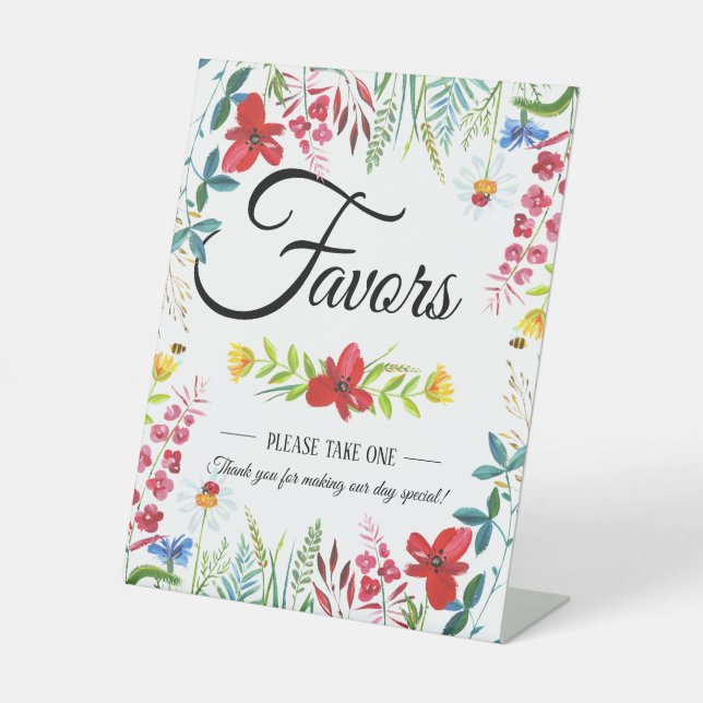 Summer Wildflowers Wedding Favors  Pedestal Sign (Front)